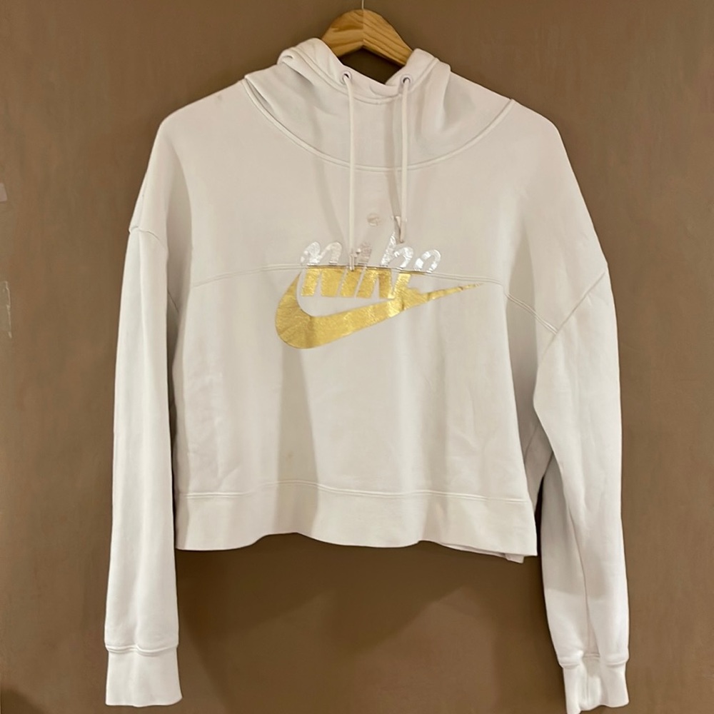 NIKE Women’s White & Gold Crop Top Sweatshirt